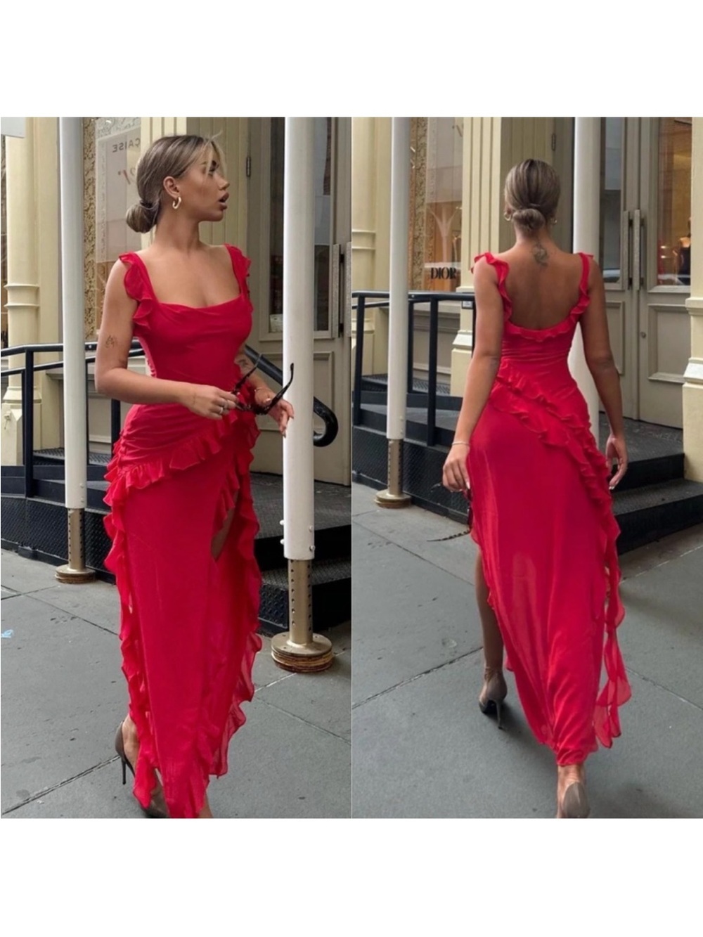 House of CB Ariela Ruffle Maxi Dress Red Rose Cherry
